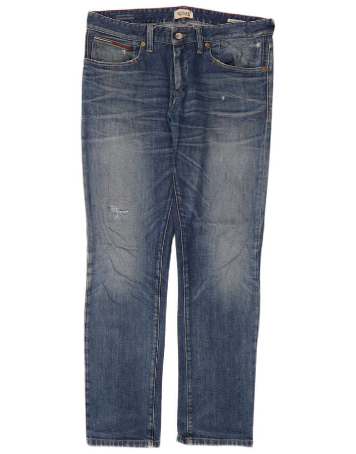 Мужские потертые узкие джинсы Tommy Hilfiger W34 L32, синий хлопок