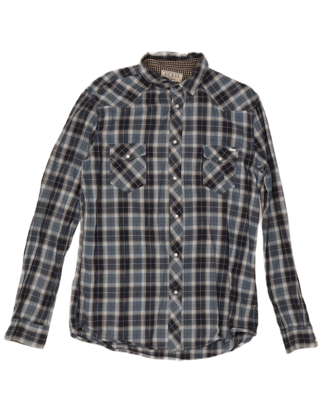 Мужская фланелевая рубашка Guess UK 42, большая синяя клетка, хлопок