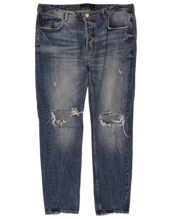 Мужские потертые узкие джинсы Zara EU 46 XL W36 L28, синие, хлопок