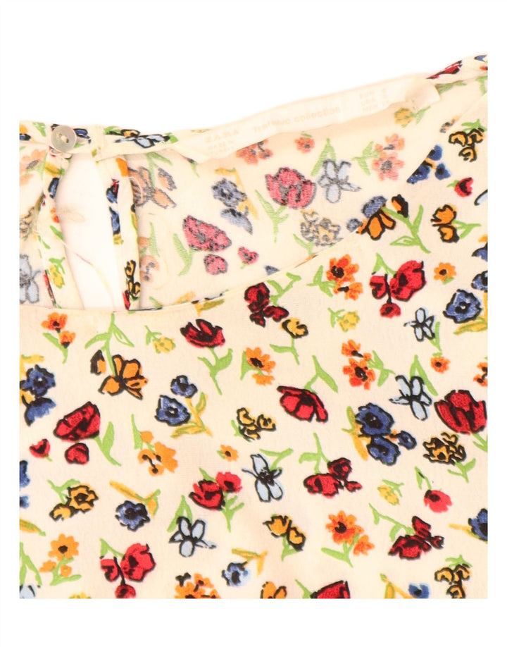 Женская блузка с рукавом 3/4 ZARA, Великобритания, 10 маленьких размеров, из вискозы кремового цвета с цветочным принтом