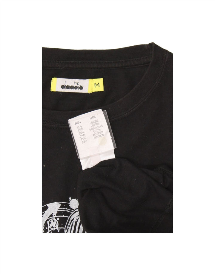 DIADORA Mens Graphic T-Shirt Top Medium Black Cotton