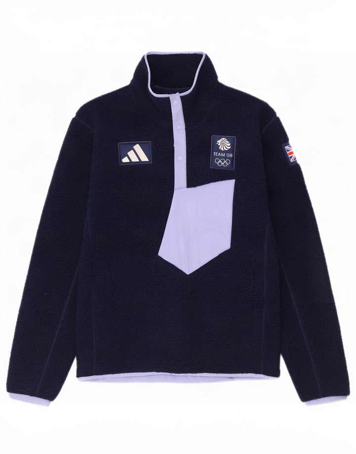 Мужской флисовый джемпер Adidas Team GB с воротником на пуговицах, средний, темно-синий, с цветными блоками