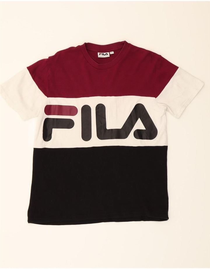 FILA Womens Graphic T-Shirt Top UK 12 Medium Multicoloured Colourblock Vintage Fila and Second-Hand Fila from Messina Hembry 