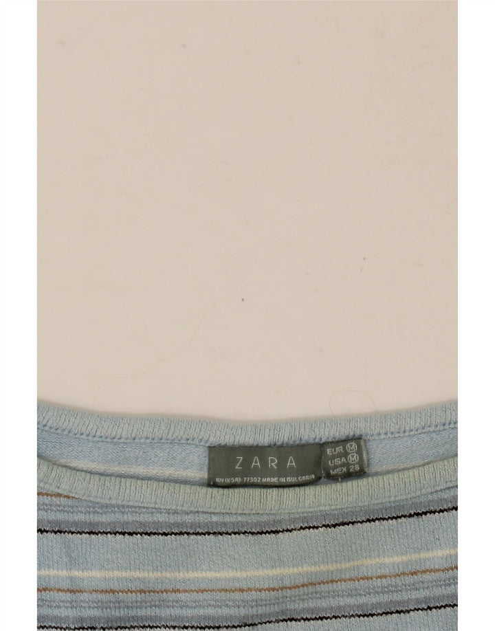 Женский укороченный топ Zara с рукавом 3/4 UK 12, средний синий в полоску