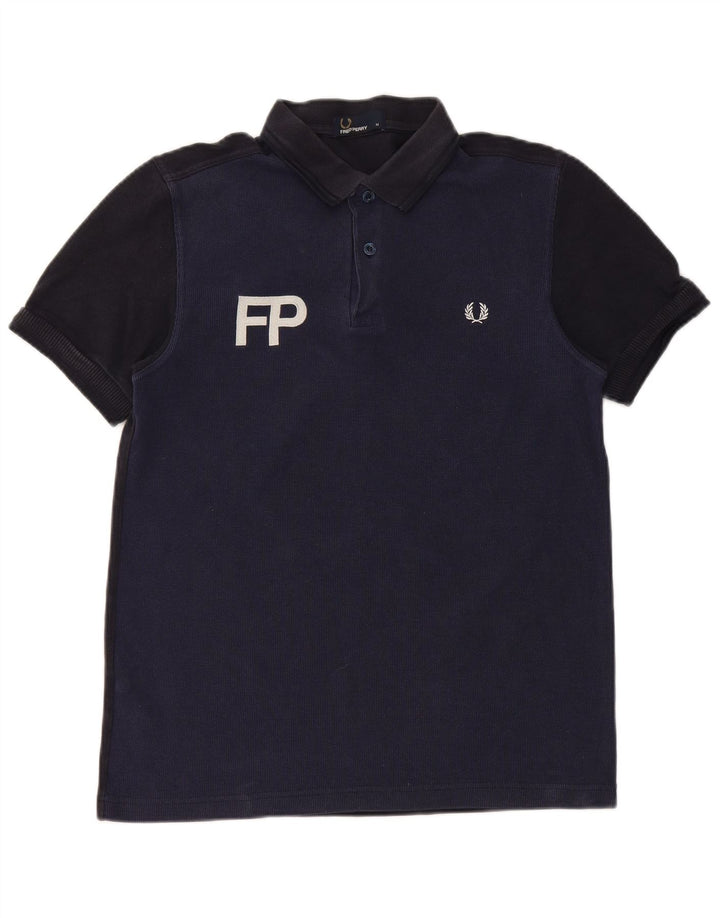 Мужская рубашка-поло с рисунком Fred Perry, темно-синяя, хлопковая с цветными блоками