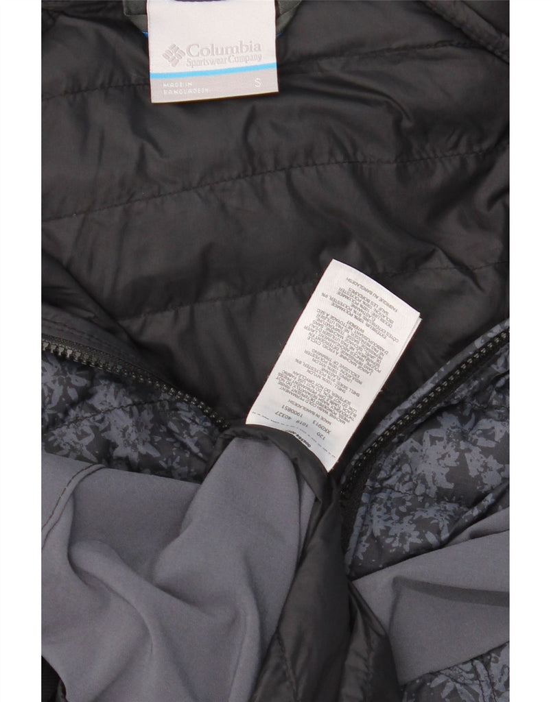 COLUMBIA Womens Hooded Padded Jacket UK 10 Small Grey Floral Polyester Vintage Columbia and Second-Hand Columbia from Messina Hembry 