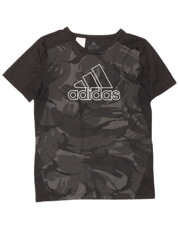Футболка Adidas с рисунком для мальчиков, топ 13–14 лет, черная, спортивная с геометрическим рисунком