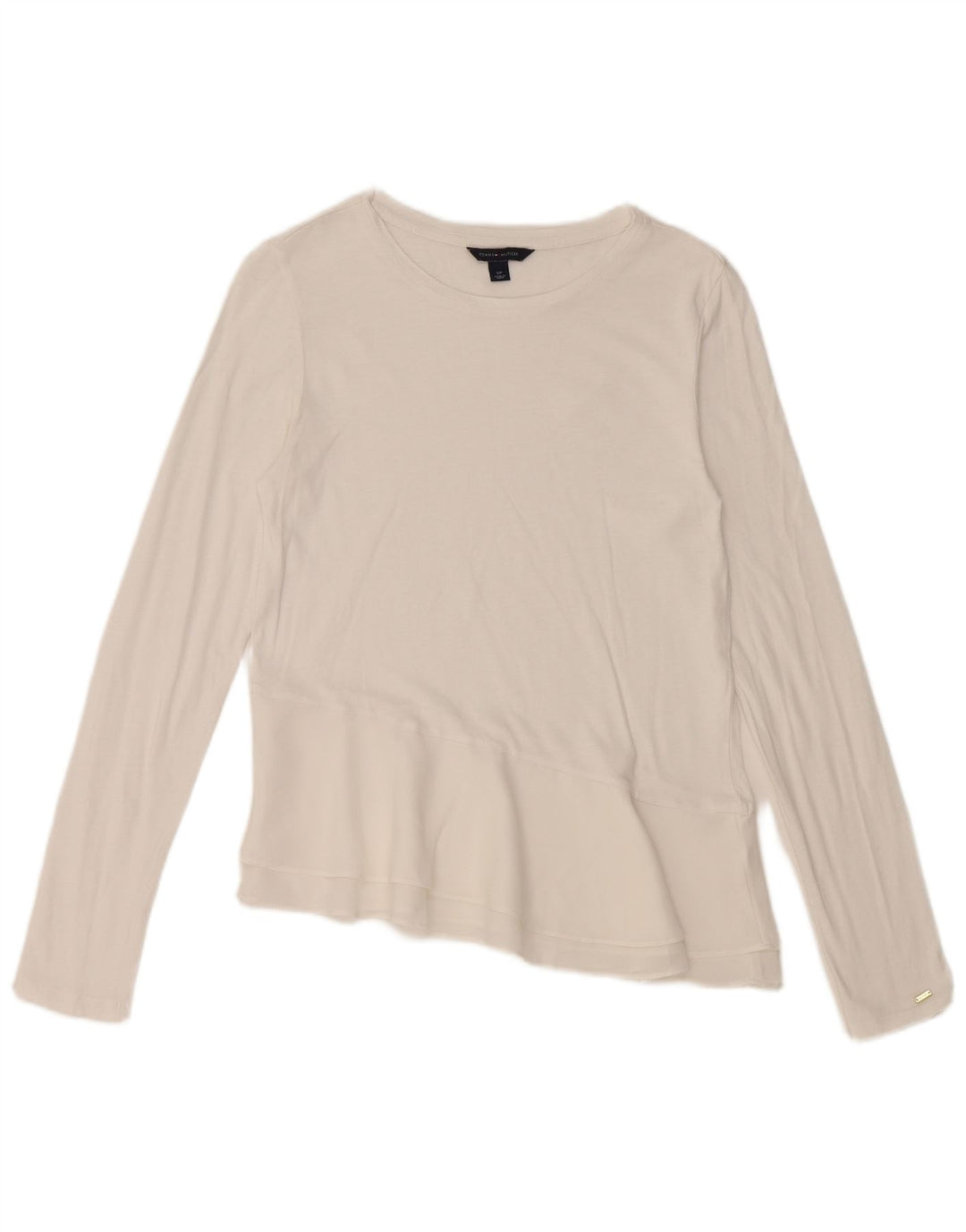 TOMMY HILFIGER Женский асимметричный топ с длинным рукавом UK 10, маленький белый