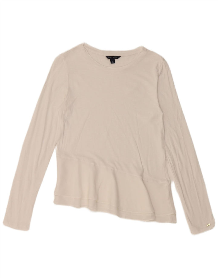 TOMMY HILFIGER Женский асимметричный топ с длинным рукавом UK 10, маленький белый