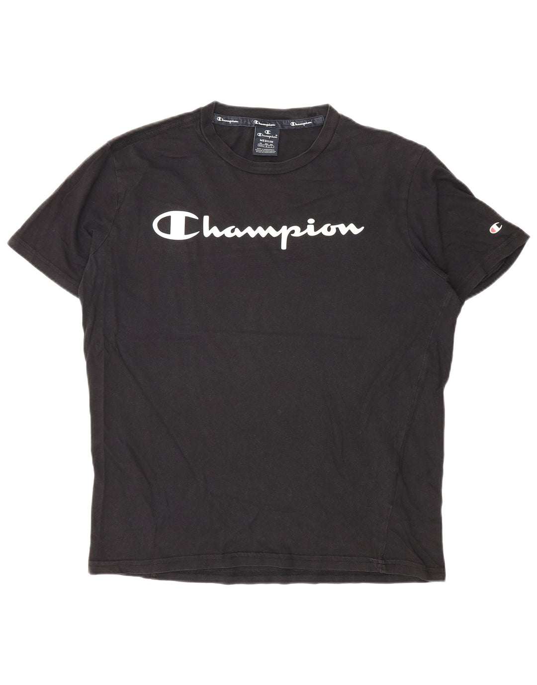 Мужская футболка с рисунком Champion, топ среднего размера, черный хлопок