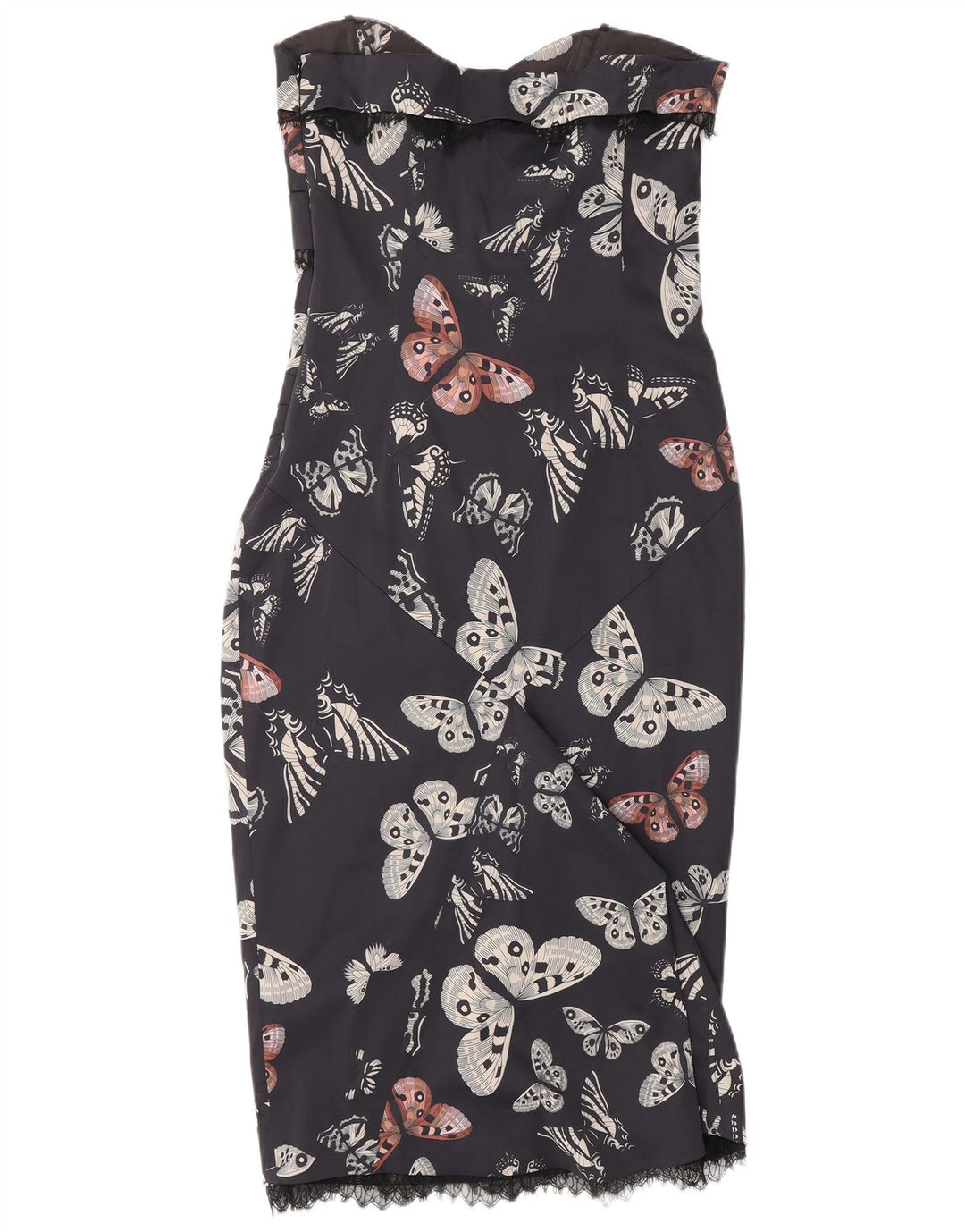 Женское платье без бретелек KAREN MILLEN UK 12, средний темно-синий с бабочкой