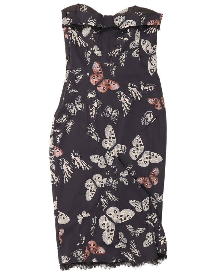 Женское платье без бретелек KAREN MILLEN UK 12, средний темно-синий с бабочкой