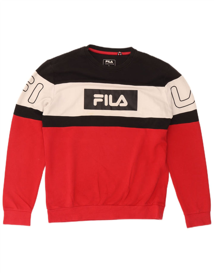 Fila Мужской свитшот с графическим рисунком, большой красный хлопковый джемпер с цветными блоками