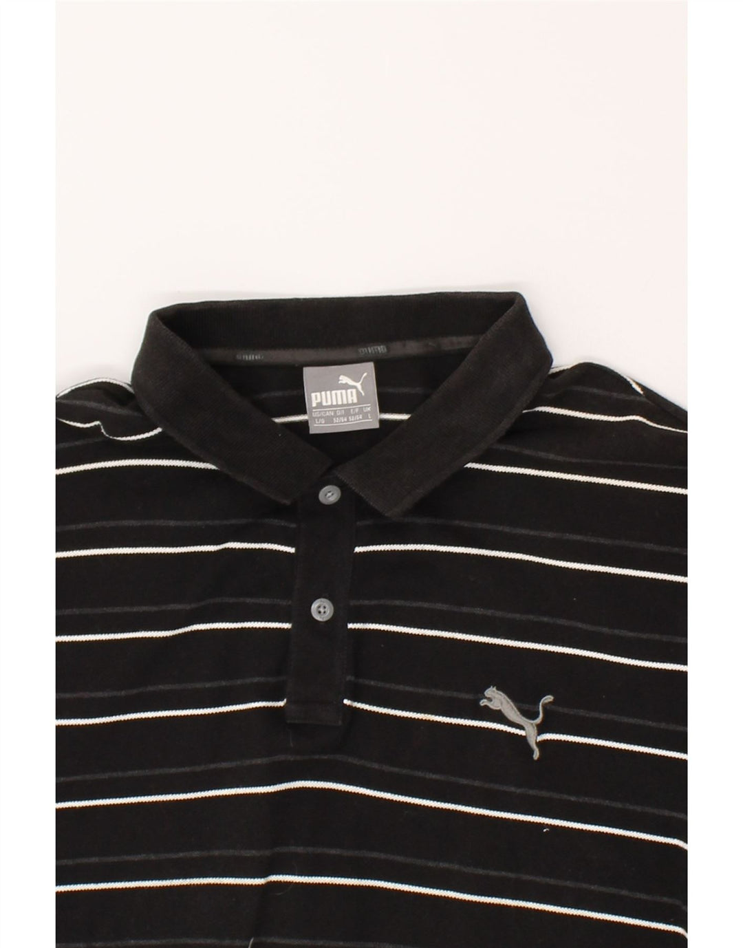 PUMA Mens Polo Shirt Large Black Striped Cotton Vintage Puma and Second-Hand Puma from Messina Hembry 