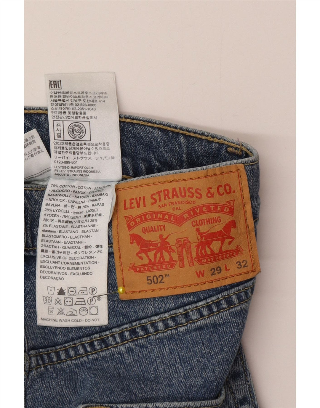 Мужские зауженные джинсы Levi's 502 W29 L32 синие, хлопок