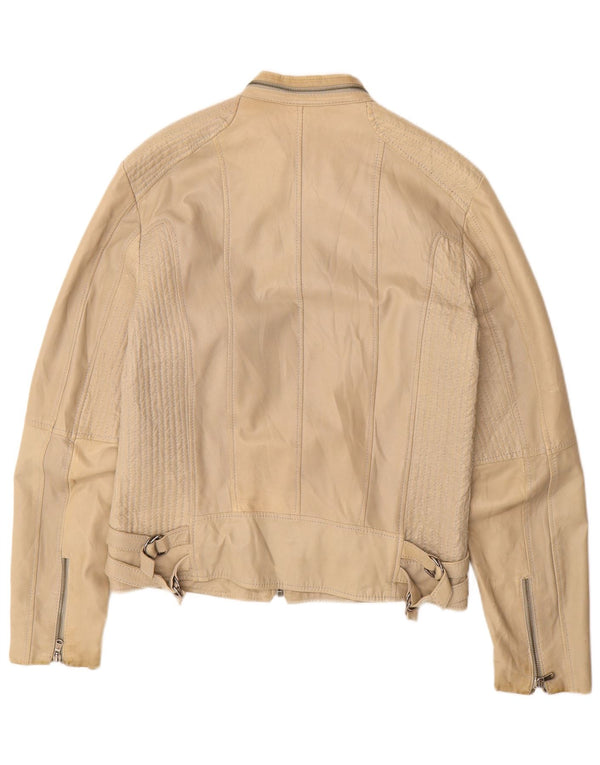 Винтажная женская кожаная куртка UK 16, большая кожа бежевого цвета