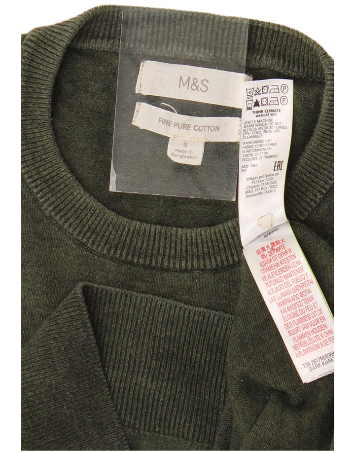 Мужской джемпер с круглым вырезом Marks & Spencer, маленький хлопковый свитер цвета хаки