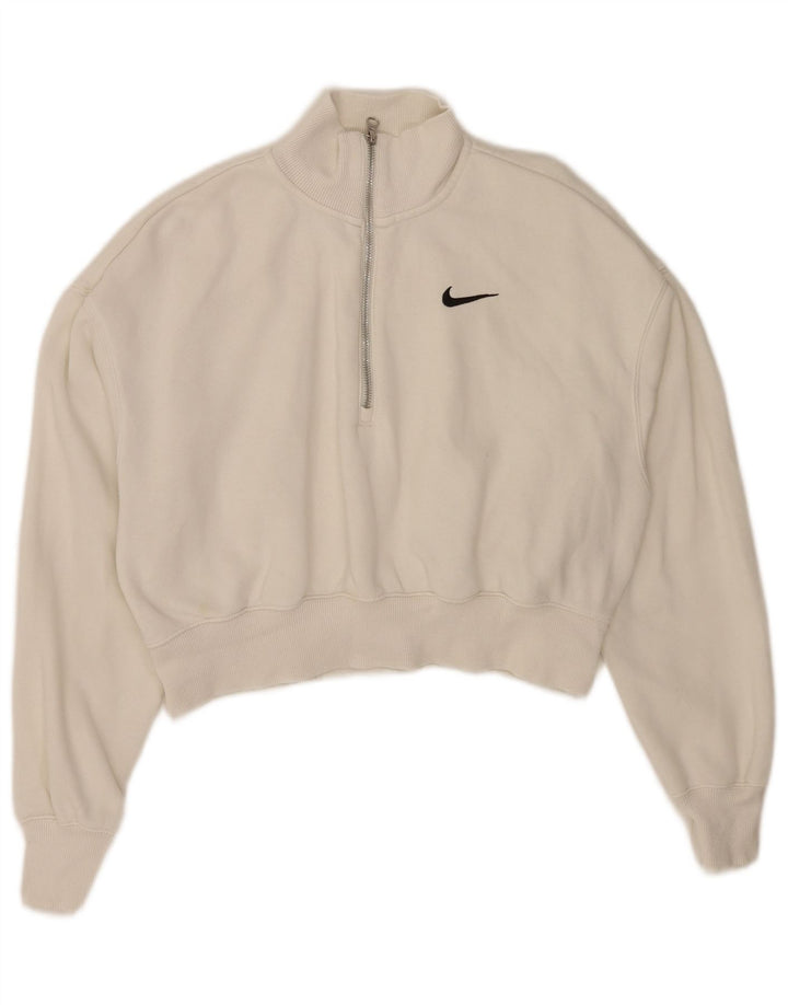 Женский укороченный свитшот с воротником на молнии большого размера Nike UK 10, маленький белый