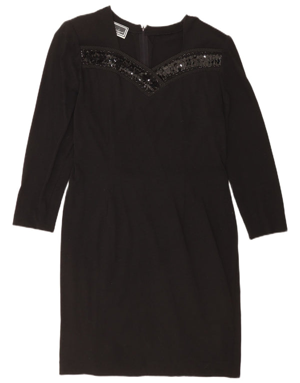 Luisa Spagnoli Womens 3/4 Sleeve Sheath Dress UK 14 Large Black Wool