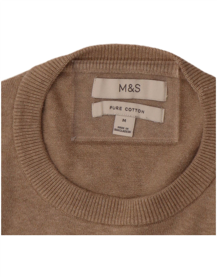 Мужской джемпер с круглым вырезом Marks & Spencer, средний бежевый хлопковый свитер