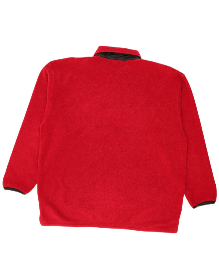 VINTAGE Mens Polo Neck Fleece Jumper Large Red Polyester