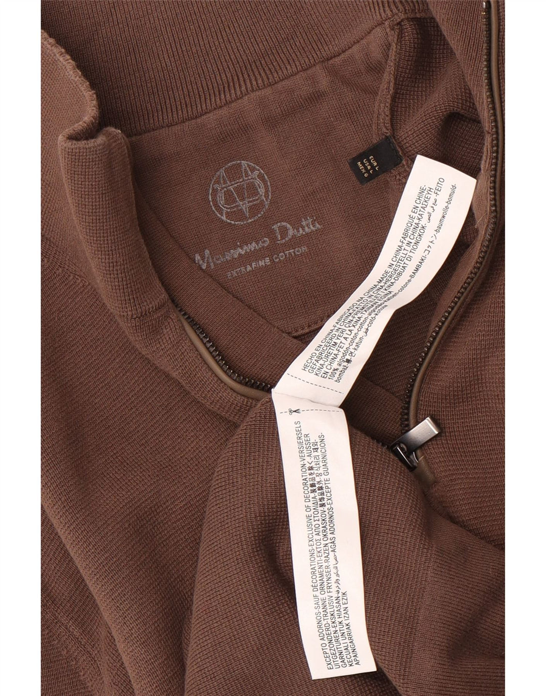 Мужской джемпер с воротником на молнии Massimo Dutti, большой коричневый хлопковый свитер