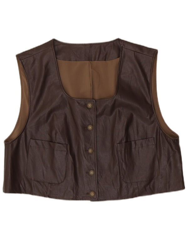 Винтажный женский укороченный кожаный жилет большого размера UK 14, средний коричневый цвет