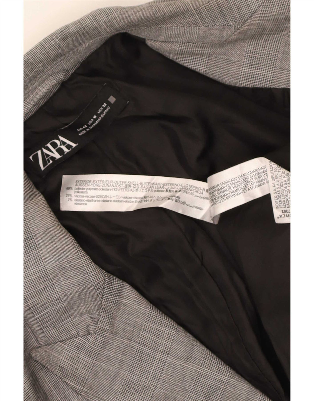 Женский пиджак на 1 пуговице Zara EU 42, большой серый полиэстер в клетку