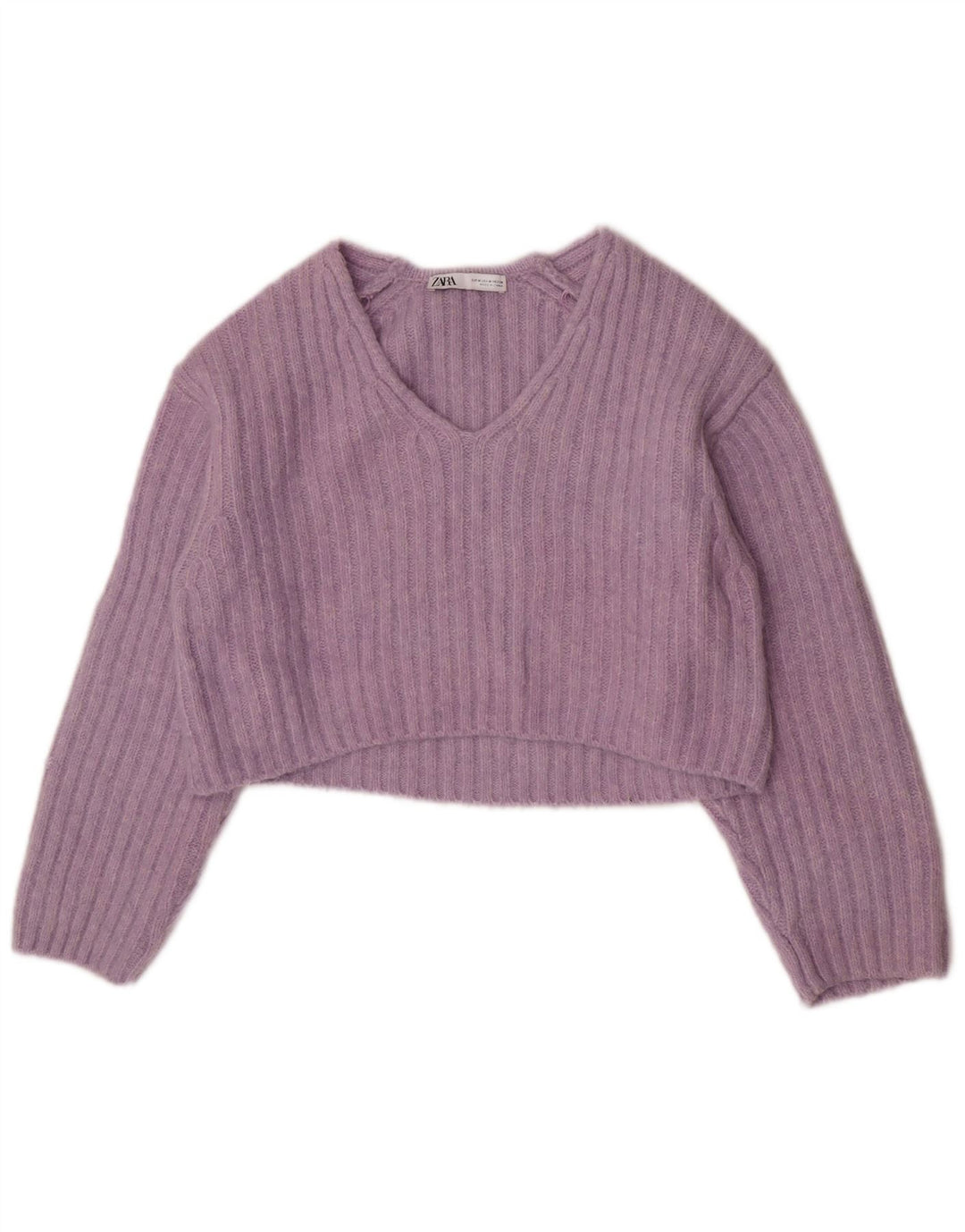 Женский укороченный джемпер с v-образным вырезом Zara UK 14, средний фиолетовый полиэстер