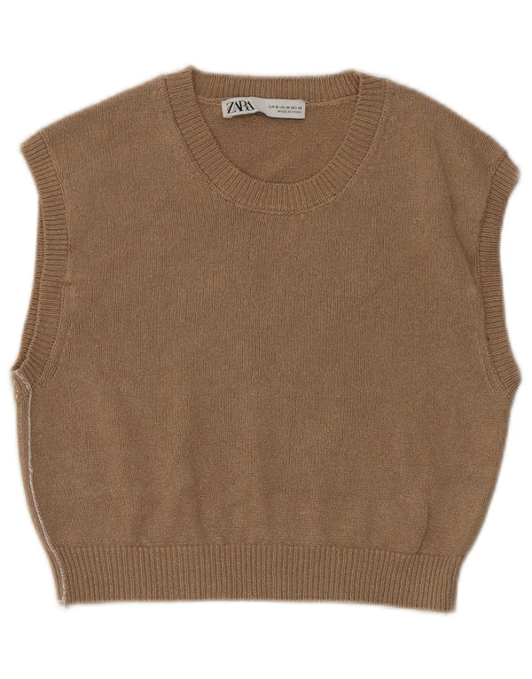 Женская укороченная майка Zara UK 12, средний коричневый цвет