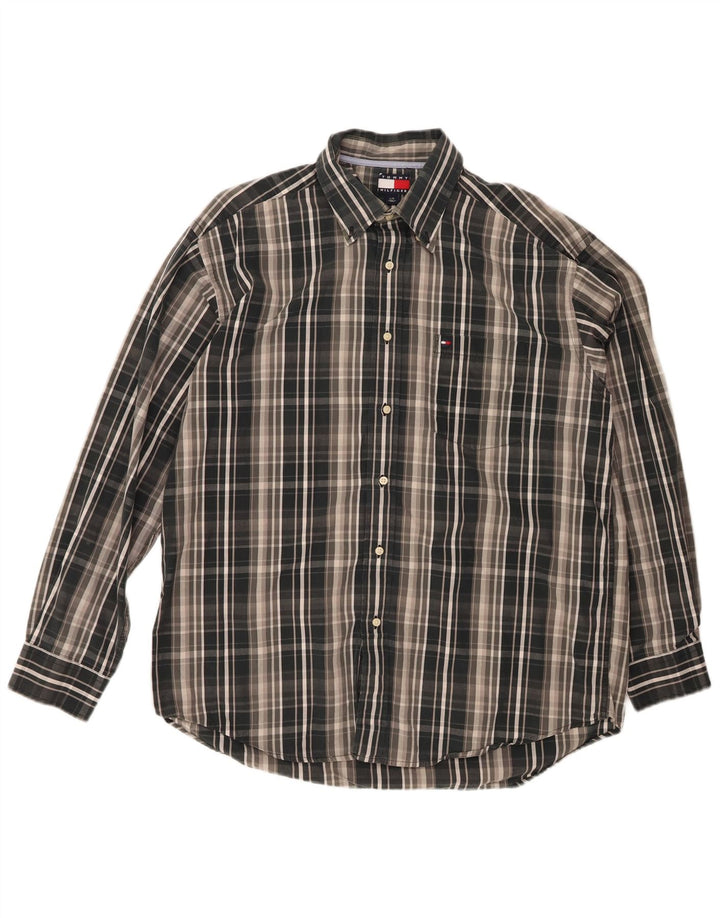 TOMMY HILFIGER Mens Shirt Large Grey Check Cotton