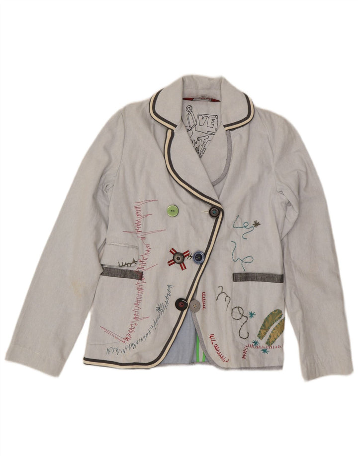Женский пиджак Desigual с 3 пуговицами и графикой, EU 42, большой синий хлопок