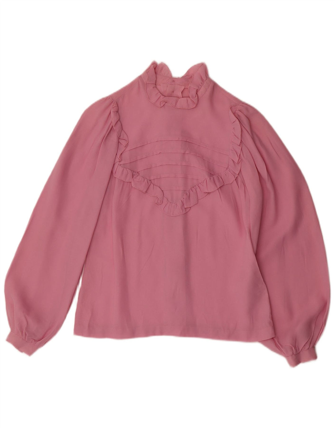 Винтажная женская блузка с длинным рукавом, топ UK 12, средний розовый цвет