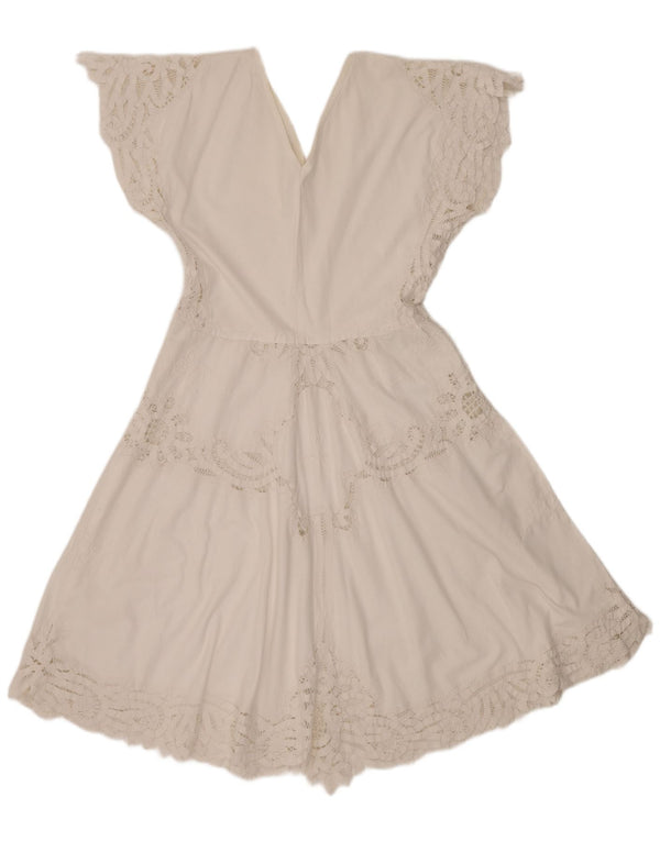 Vintage Womens A-Line Dress UK 14 Large White Bohemian