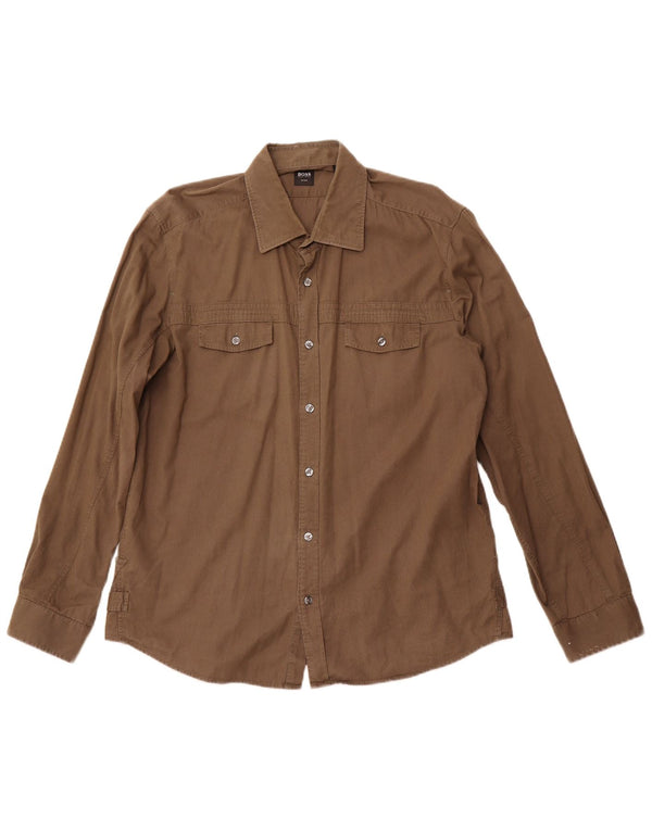 Мужская приталенная рубашка HUGO BOSS XL коричневая