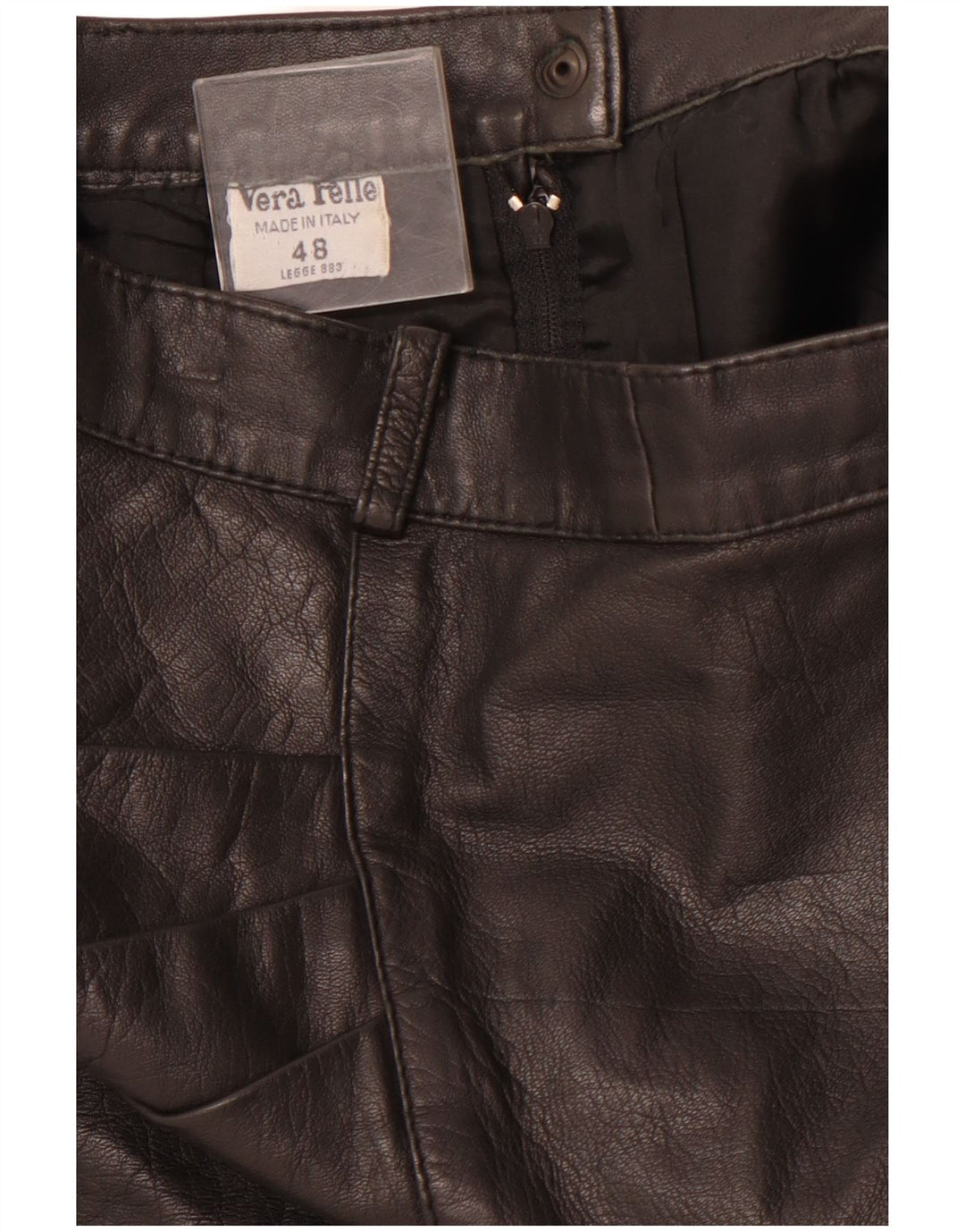 ВИНТАЖНАЯ женская кожаная юбка с высокой талией IT 48 XL W28 Черная кожа