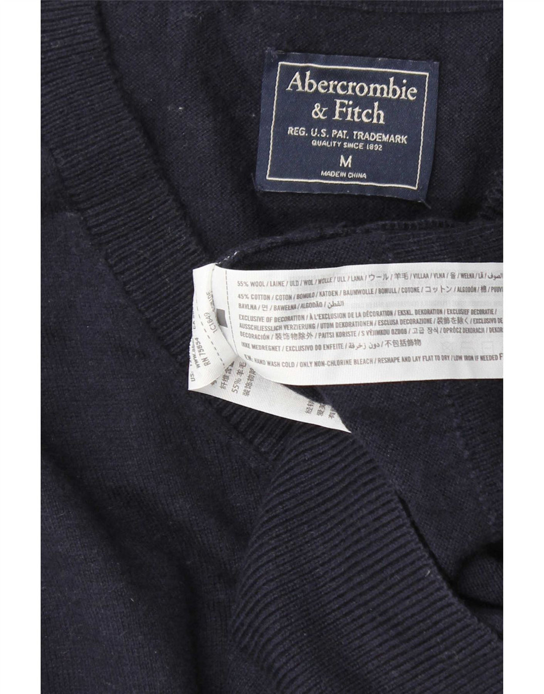 Мужской джемпер с v-образным вырезом Abercrombie & Fitch, средний темно-синий шерстяной свитер