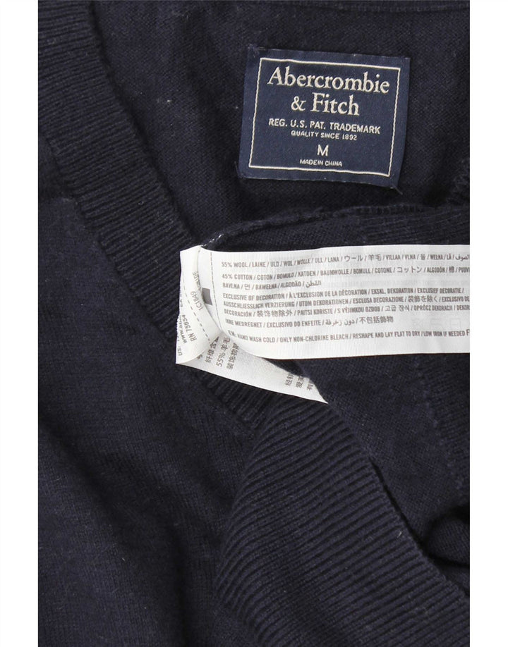 Мужской джемпер с v-образным вырезом Abercrombie & Fitch, средний темно-синий шерстяной свитер