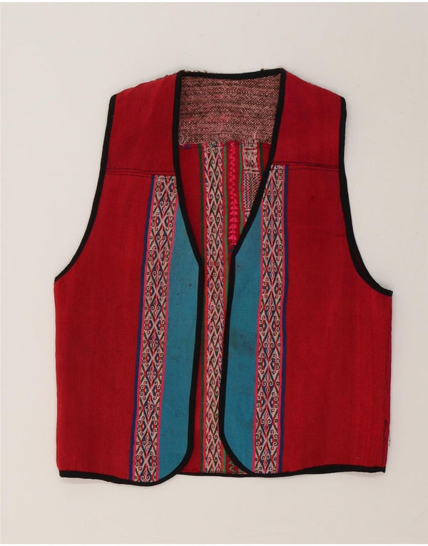 Винтажный женский жилет UK 12, средний красный с геометрическим узором