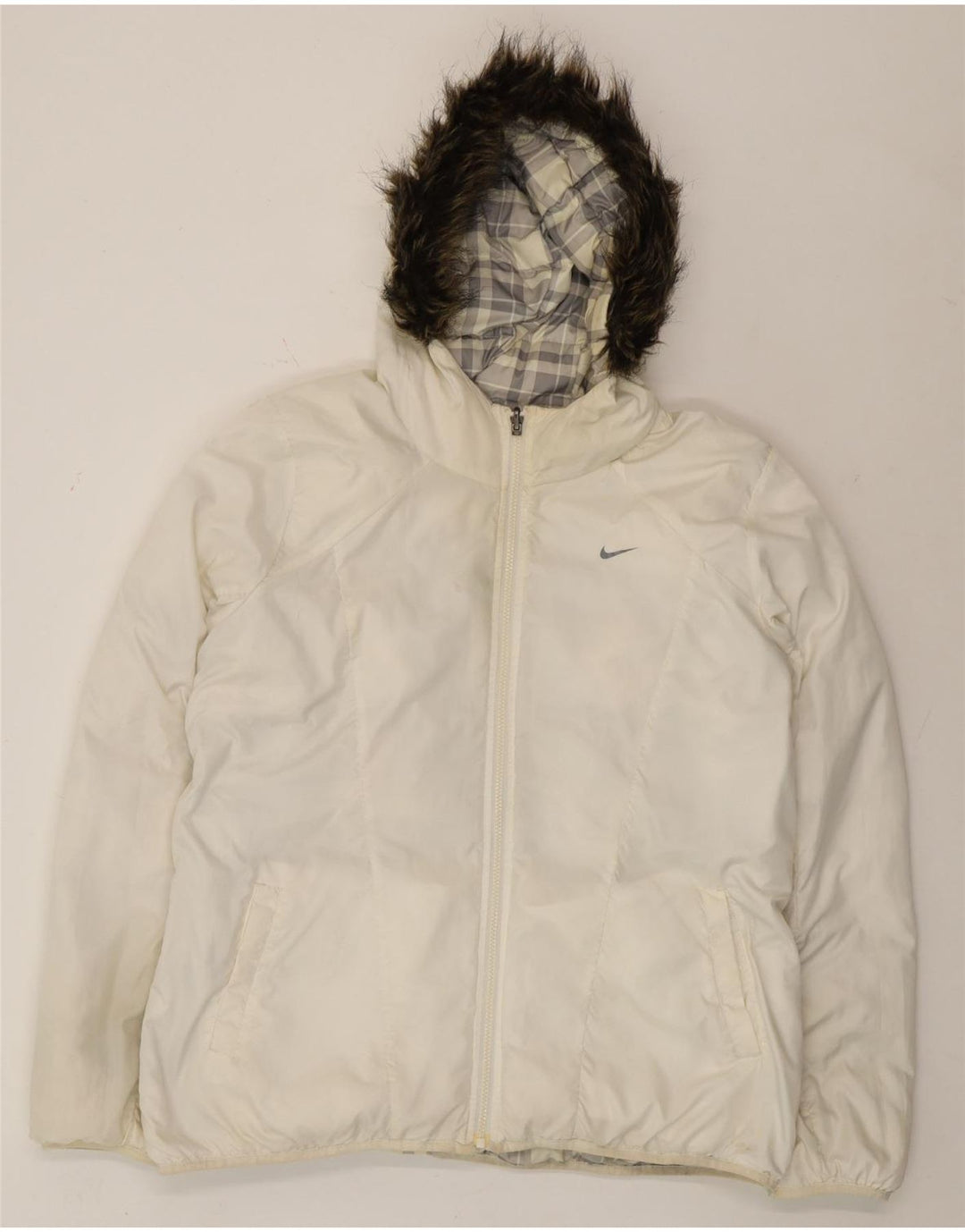 Мужская двусторонняя утепленная куртка с капюшоном Nike UK 44 2XL, полиэстер в клетку белого цвета