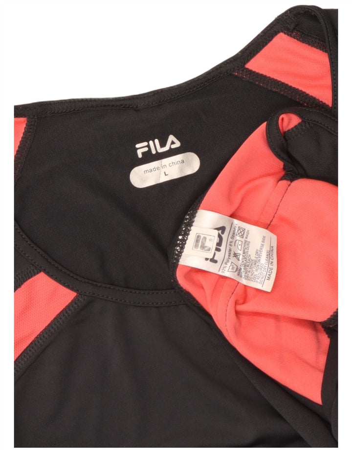 Женская футболка FILA Top UK 14, большая черная, полиэстер с цветными блоками