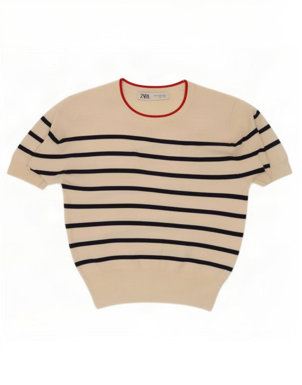 Женская блузка с коротким рукавом Zara UK 12, средний цвет из вискозы в белую полоску