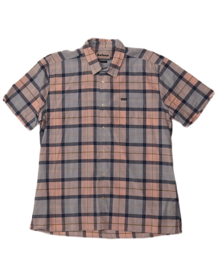 BARBOUR Мужская рубашка обычного кроя с коротким рукавом, хлопковая синяя клетка среднего размера