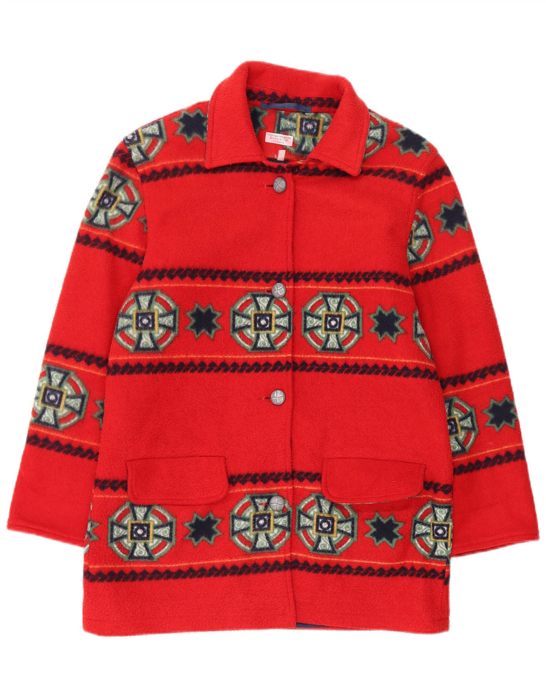 Винтажное женское пальто оверсайз UK 16, большой красный полиэстер с геометрическим рисунком