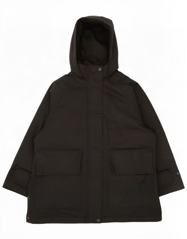 Женское стеганое пальто с капюшоном Zara UK 16, большой черный хлопок
