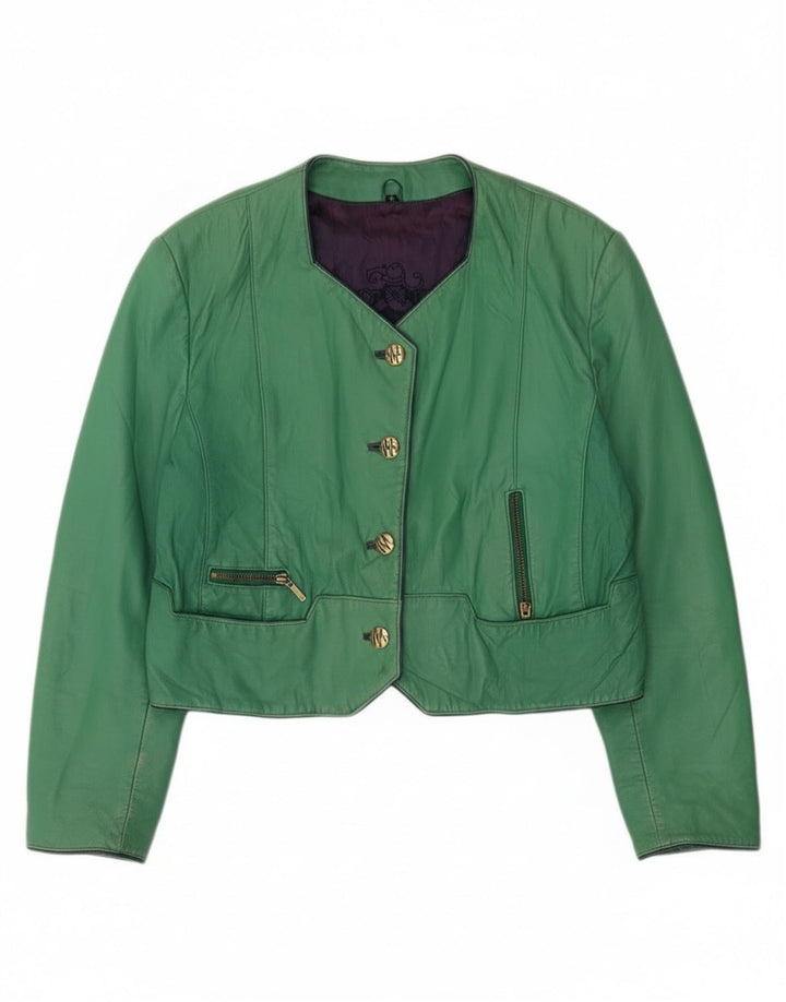 Винтажная женская укороченная куртка на 4 пуговицах EU 42, большая зеленая