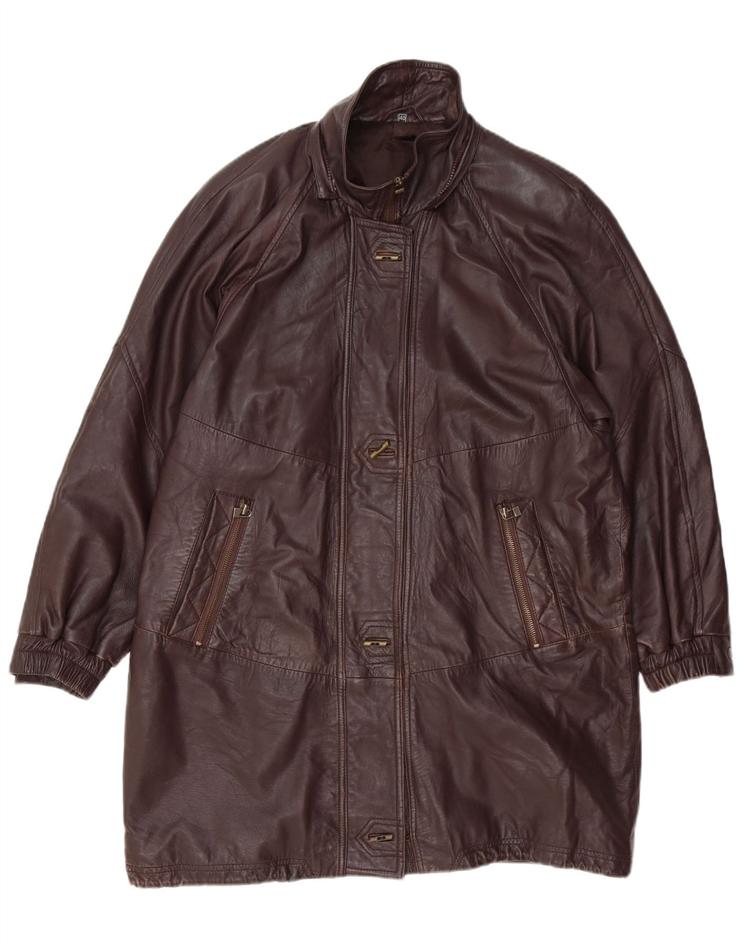 ВИНТАЖНОЕ Женское кожаное пальто оверсайз EU 40, кожа среднего коричневого цвета