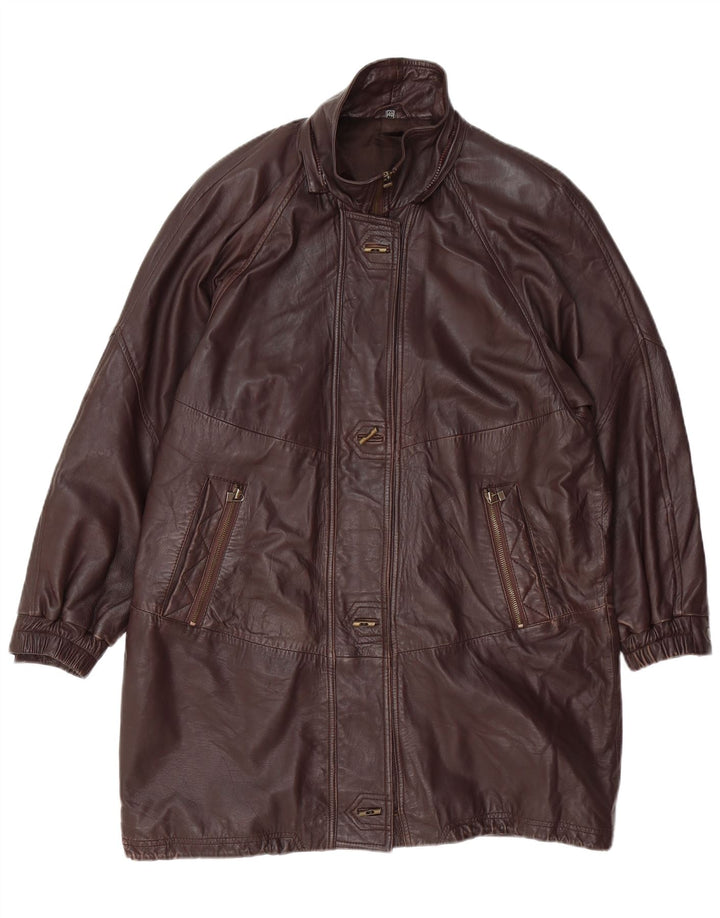 ВИНТАЖНОЕ Женское кожаное пальто оверсайз EU 40, кожа среднего коричневого цвета