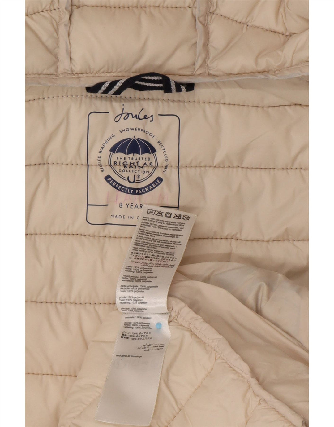 JOULES Утепленная куртка с капюшоном для девочек 7-8 лет, белая цветных блоков