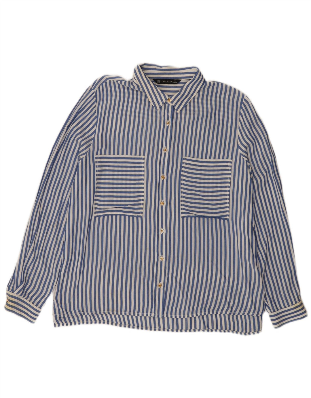 Женская рубашка Zara UK 14, средний синий в тонкую полоску, вискоза
